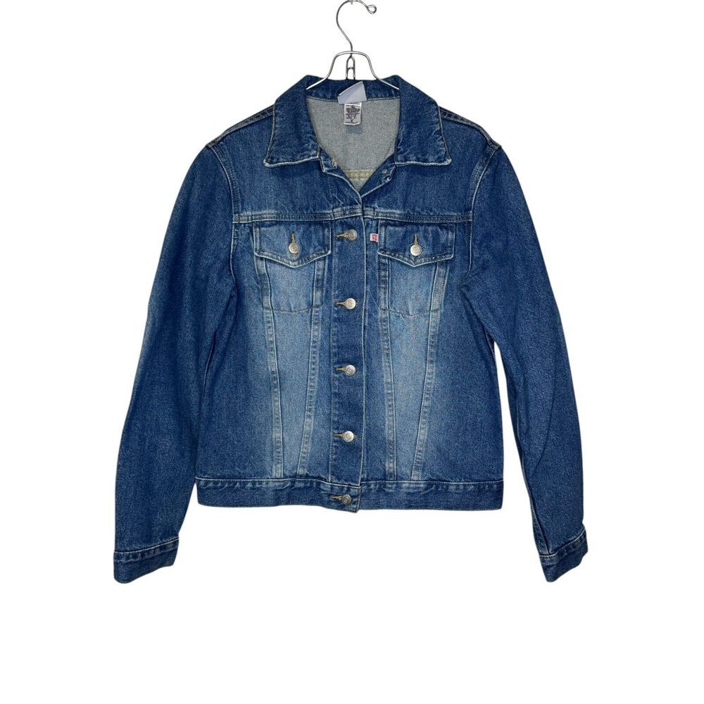 Anne Klein Women's Jacket Trucker Denim Jeans Pocket‎ Flap Button Up Blue Small